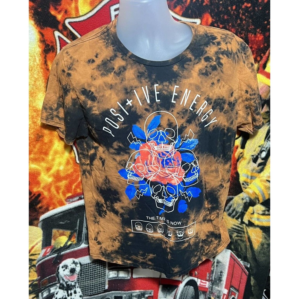 Chemistry Shirt Mens Medium Skull &‎ Flower Positive Energy Brown Gothic